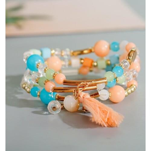 Womens Bohemian Bracelet Charm Bracelet Women Bileklik Handmade Tassel Elastic Wrap Bracelet Pulseira Feminina