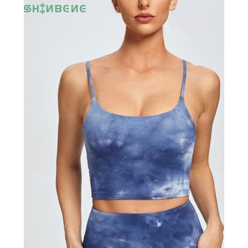 SHINBENE TIE DYE Padded Gym Fitness Sport Crop Top Women Light Support Workout Yoga Exercise Crop Bras with Removable Chest Pads