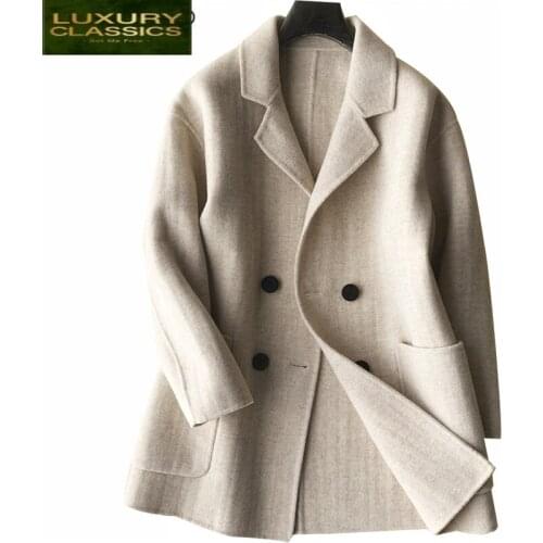 Winter 100% Natural Autumn Wool Coat Female Double Breasted Jacket Women Clothes 2021 Coats Spring Short Overcoat LWL1414