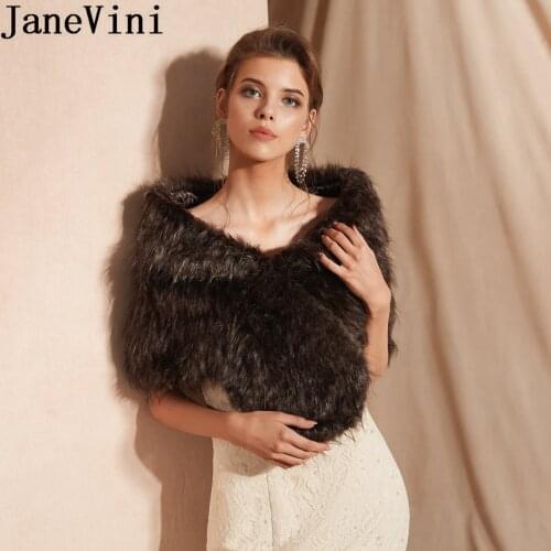 JaneVini 2019 Winter Fur Bolero Party Evening Coat Adult Women Bridal Wraps Capes for Wedding Dress Warm Faux Fur Shawl Shrug