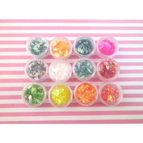 1 Set of 12 Solvent Resistant Cellophane Chunky Glitter Sprinkle Toppings, For Nails, Decoden and Slime
