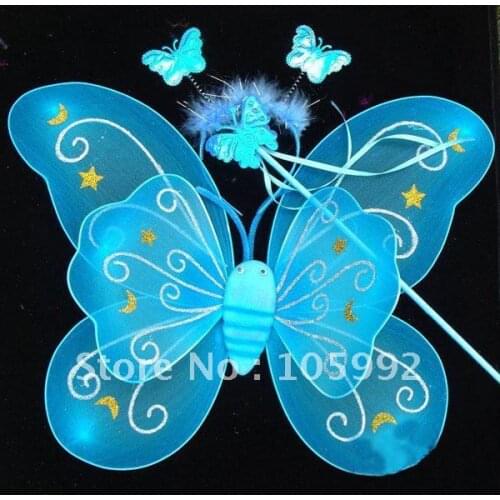 10sets Children Fairy wing angel wing party christmas fairy wing+Magic wand+Head hoop more color