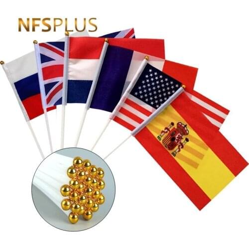 10PCS Handheld Flag 14x21cm Polyester Russia USA UK Spain EU National Flags and Plastic Flagpoles for Celebration Sports Parade
