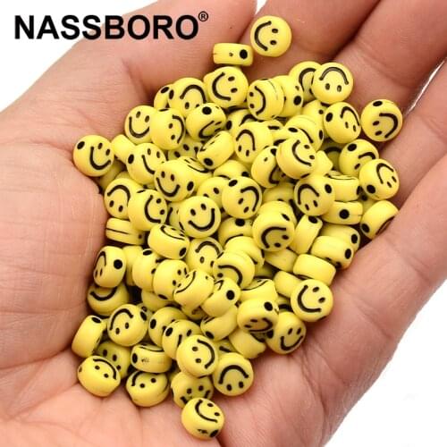 100pcs/lot 4x7mm Yellow Smile Acrylic Beads For Jewelry Making White Loose Spacer Beads Handmade DIY Bracelet Earrings