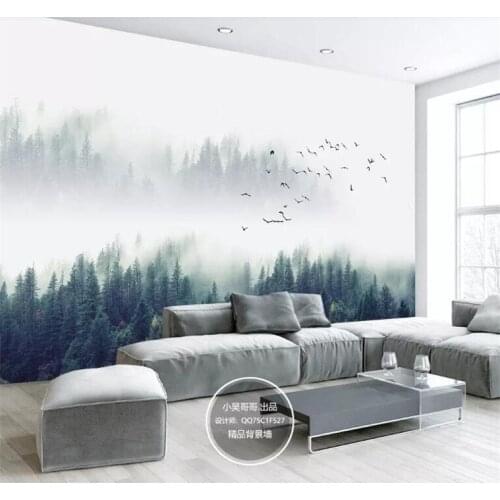 Custom wallpaper Modern Fresh Fog Forest Clouds Flying Bird Nordic TV backdrop 3d Living room Bedroom 3d wallpaper
