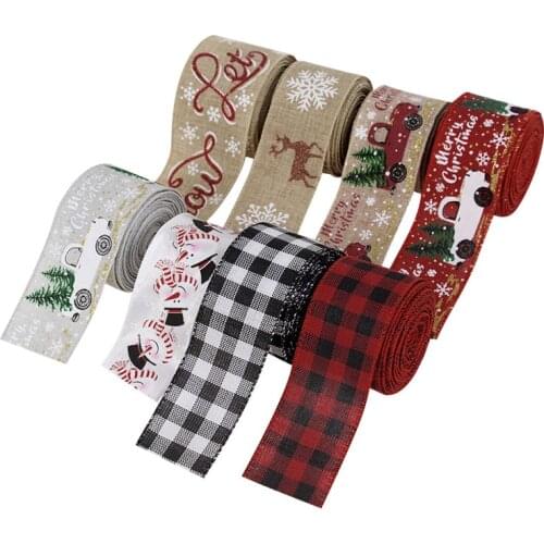 5M/roll Christmas Ribbon Red Linen Merry Christmas Snowflake Lace Ribbon For Wedding Christmas Tree Decoration DIY Sewing Fabric