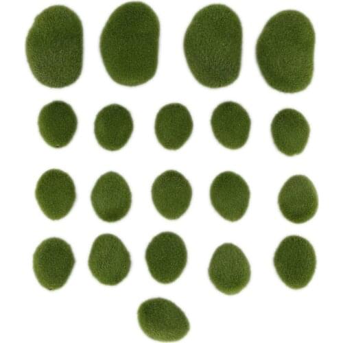 Promotion! 20 Pieces 2 Sizes Artificial Moss Rocks Decorative Faux Green Moss Covered Stones
