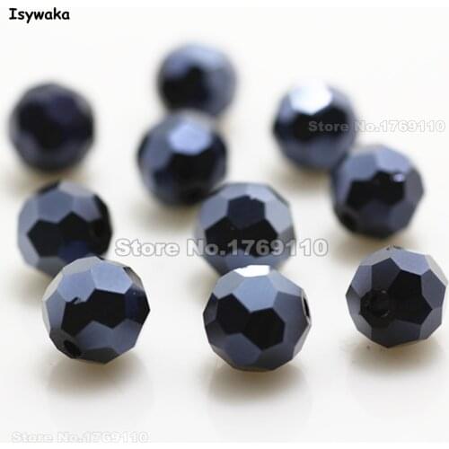 Isywaka 8mm 70Pcs Ink Blue Color Football Faceted Austrian Crystal Beads Round Glass Spacer Loose beads DIY Jewelry Making