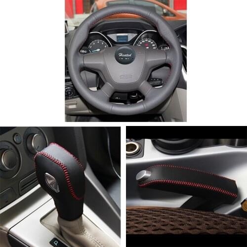 Braid on the steering wheel cover for Ford Focus 3 2012-2014 KUGA Escape C-MAX Case ppc handbrake cover gear shift knob cover