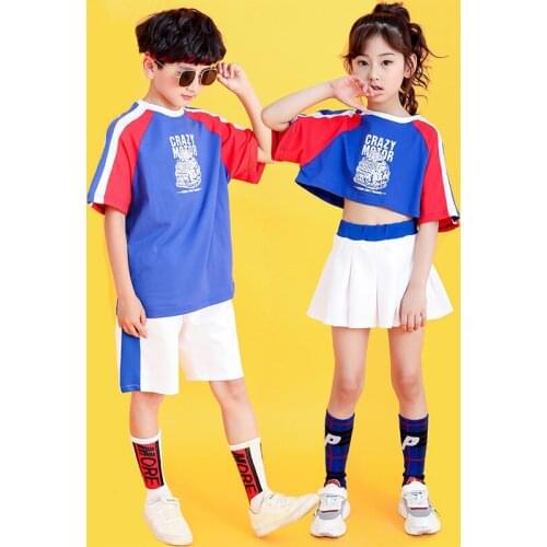 Children Ballroom White Skirts Jazz Dancing Costumes for Girls Boys Hip Hop Dance Clothes Loose T Shirt Crop Tops Jogger Pants