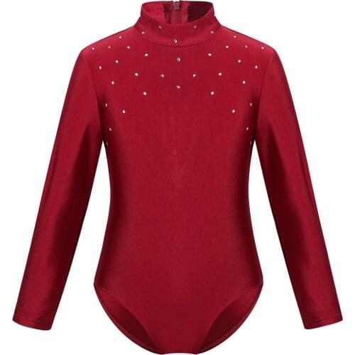 Kids Girls Ballerina Sparkly Rhinestone Zippered Back Figure Ice Skating Roller Skating Ballet Dance Gymnastics Leotard Jumpsuit