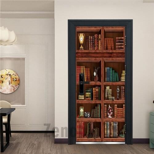 Door Sticker Study Room Decor Bookshelf Modular Printing PVC Waterproof Mural Self Adhesive Decal Door Decoration Home Design