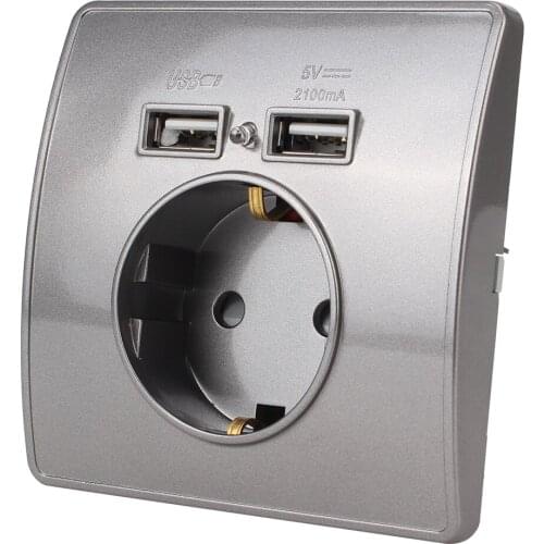 Electrical Wall Charger Adapter 2 USB 5V 2.1A Grounded Charging Wall Germany Plug Socket Power Outlets EU Standard 250V 16A