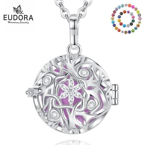 Eudora 18MM Harmony Crystal Flowe Bola Ball locket With Angel Caller Colorful Ringing Chime Ball Pendant Pregnancy Women Jewelry