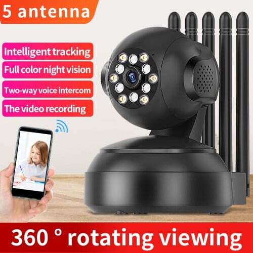 Five Antenna Moving Head HD 1MP Wifi IP Camera 360eyeS Web Cam PTZ 1080P CCTV Camera Wi Fi SD Card Wireless Night Vision P2P