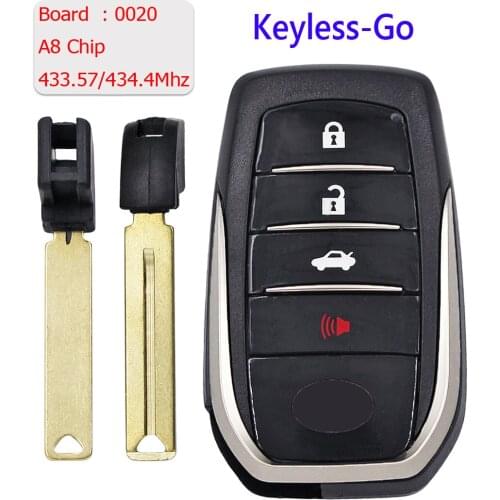 Keyless-Go 3+1 Button FSK433.57/434.4MHz Remote Key A8 CHIP Board : 0020 TOY12 For Toyota