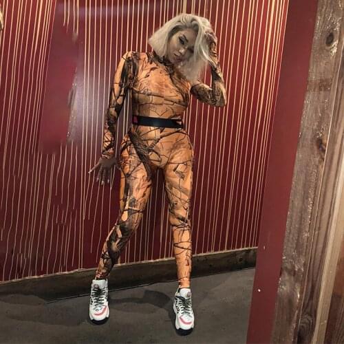 BKLD Long Sleeve Bodycon Jumpsuit Women Club Outfit High Waist Fitness Fashion Printed Slim Jumpsuit Rompers Streetwear Autumn