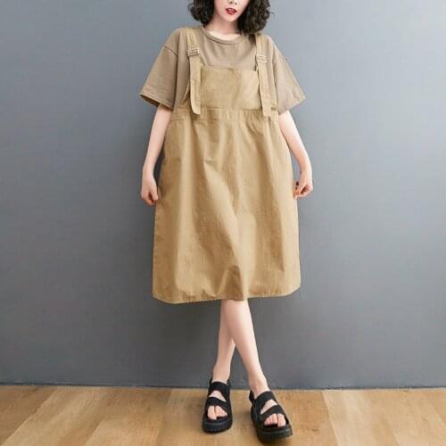 Korea Preppy Style Patchwork Fake Two Piece Sweet Girls Chic Summer Dress Cotton Women Travel Casual Loose Street Fashion Dress