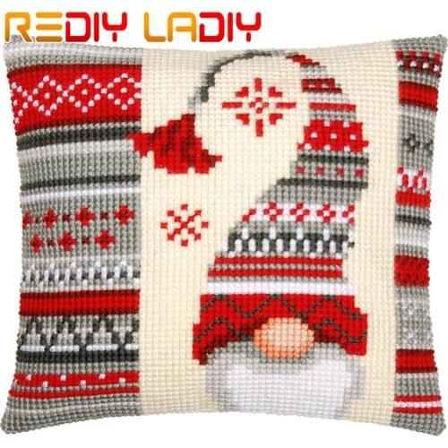 Cross Stitch Cushion Christmas Santa Chunky Yarn Cross-Stitch Kits Needlework Pre-Printed Canvas Pillow Home Decor Arts & Crafts