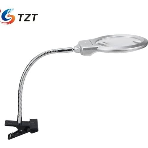 TZT LED Illuminating Magnifier Metal Hose Magnifying Glass Desk Table Reading Lamp Light with Clamp for Reading Painting sewing