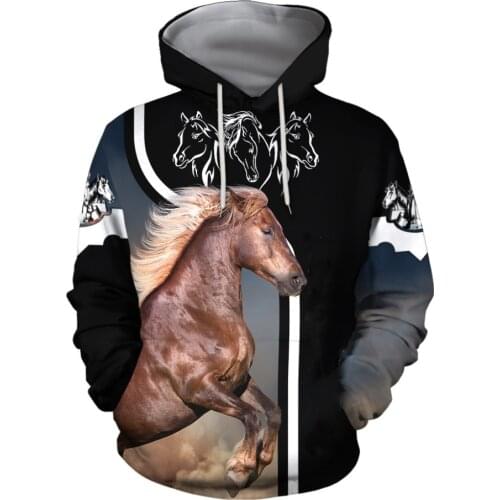 Harajuku Fashion Autumn Animal hoodies Love Horse Brown 3D Printed Hoodie Casual Sweatshirt Unisex Pullover sudadera hombre