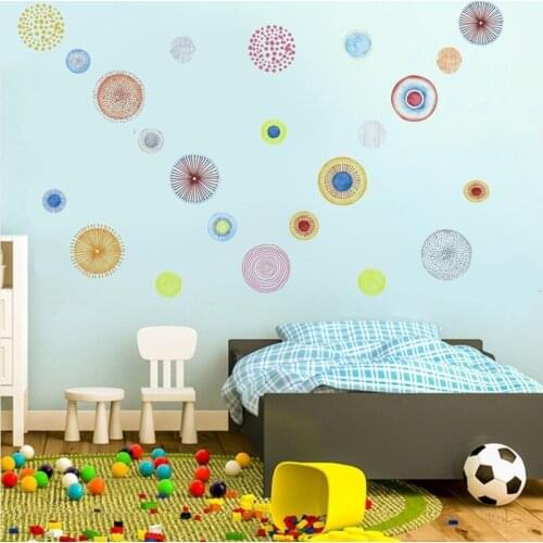 Cartoon Colorful Circle Wall Stickers Kids Rooms Bedroom Living Room Wall Decoration DIY Self-adhesive Nursery Art Mural