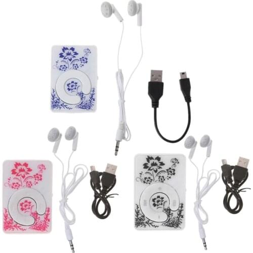 Mini Clip Floral Pattern Music MP3 Player 32GB TF Card With Mini USB Cable + Earphone