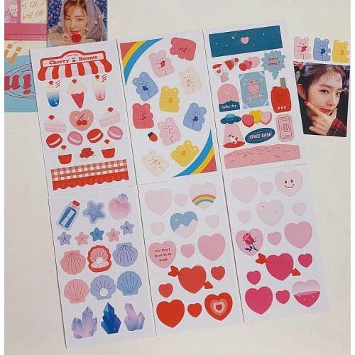 1 Sheet Cute Bear Cherry Stickers Decor Scrapbooking Material Diary Label Sticker Kawaii Loving Heart Korean Stationery