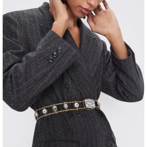 2020 New Design Four Seasons Crystal Lady Belt Alloy Fashion Trend Clothing Accessories Empty square joker pin Super shiny Belt