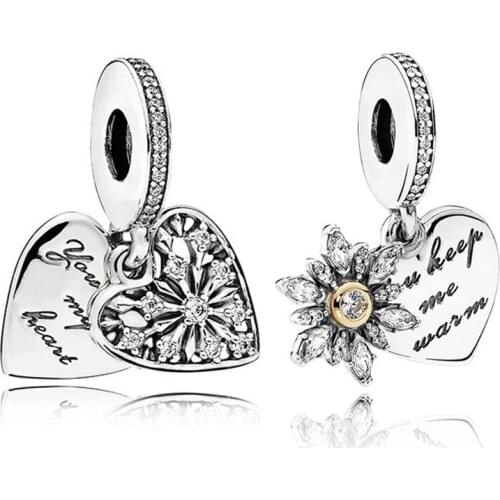 Baofu 925 sterling silver pendant love heart and bright snowflake charm suitable for original necklace bracelet DIY jewelry