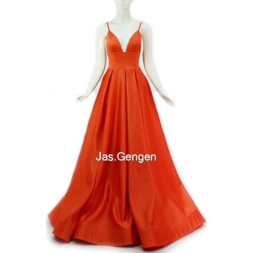 Simple Style vestidos Formal Dress Prom Dresses 2020 Deep V Neck Spaghetti Straps Side Splits with Pokets Party Evening Gowns