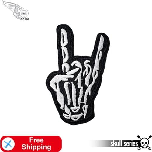 Hand Skull Embroidery Iron on Patches for Clothes Punk Appliques Rock Jackets Badge Custom Design Biker Rider Cool Accessories