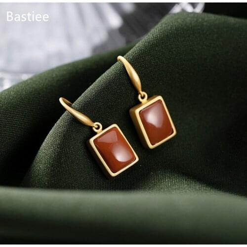 Bastiee Silver Earrings 925 Women Dangle Earrings Red Agate Korean Earrings Pearl Earrings Gifts For Women Silver