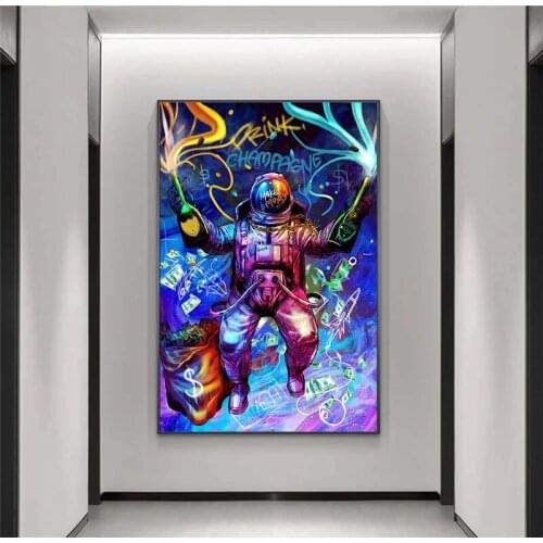 Modern Fashion Street Graffiti Artwork Canvas Painting Space Astronaut Posters and Prints Wall Art Picture for Living Room Decor