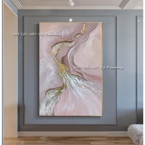 The Special Offer Original Silver Bling Bling Abstract Modern Handpainted Textured Brush Large Pretty Pink Golden Flow Wall Art