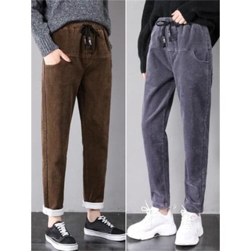 Corduroy pants womens autumn and winter new loose plus velvet fashion pants students thicken Harlan casual pants