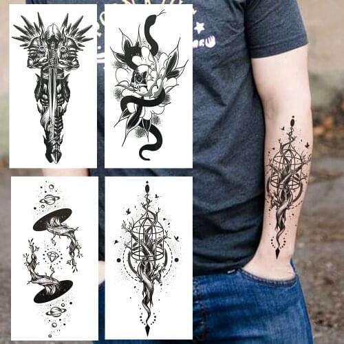 Warrior Wings Temporary Tattoo For Men Women Planet Cross Tree Tattoos Sticker Black Snake Flower Arm Art Waterproof Fake Tatoos