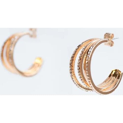 ZA Statement C Shape Rhinestone Drop Earrings For Women Korean Cute Crystal Luxury Earring Jewelry Gifts