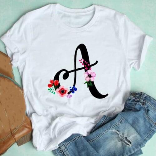 Women Short Sleeve 90s Clothing Spring Summer Cute Girl Floral Kawaii Letter Clothes Print Tshirt Female Tee Top Graphic T-shirt