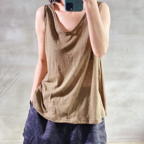 Women Loose Cotton Linen Simple Solid Color Tanks Ladies Sleeveless Tops Female 2020 Summer Tanks