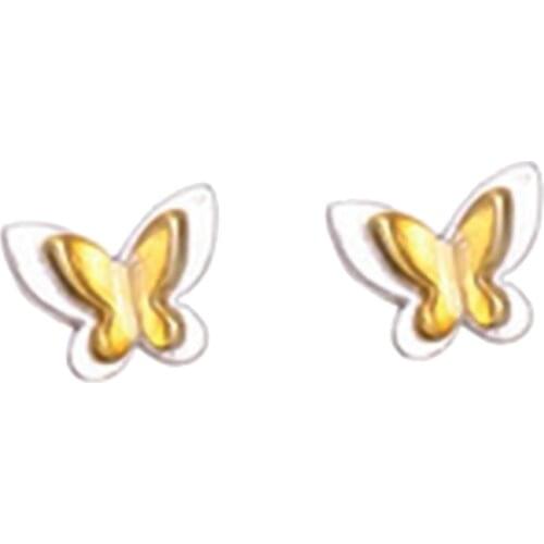 New S925 Silver Mini Nails Female Korean Edition Fashion Sweet Golden Butterfly Earrings Temperament Simple Jewelry