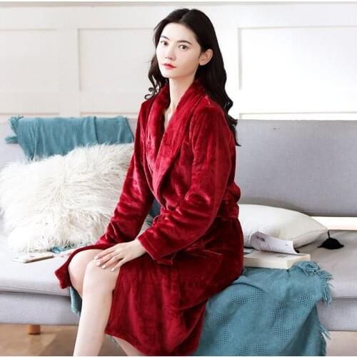 Lady Flannel Solid Nightgown Bathrobe Thickened Coral Pile Pajamas Bathrobe Lounge Negligee Pajamas Casual Sleep Set 2PCS Халат