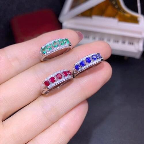 Luxurious wide Row Natural green Emerald Ring S925 Silver Natural ruby sapphire Ring Women girl party gift fine Jewelry