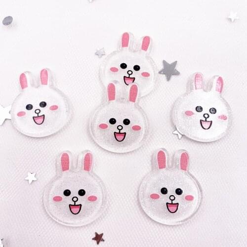 10PCS Colorful Lovely Glitter Rabbit doll head Flatback Sheet Miniature Pattern Applique DIY Scrapbook Home Decor Craft OJ101