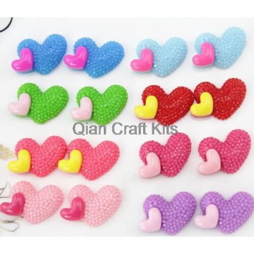 200pcs mixed colors shiny dotted rhinestone double heart resin decoden charm cabochons (22mm) Cell phone wedding kitsch sparkle