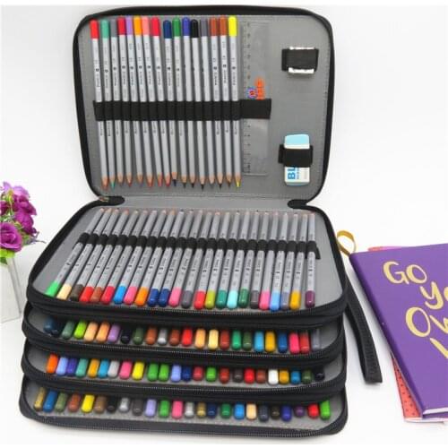 2021 PU Leather School Black Pencil Case 184 Holes Large Capacity Portable Pencil Bag Box Pencilcase Art Supplies Stationery