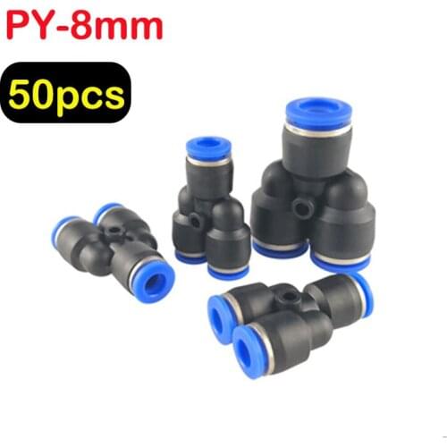 50pcs 3 Way Port Y Shape Air Pneumatic 8mm OD Hose Tube Push in Gas Plastic Pipe Fitting Connectors Quick Fittings