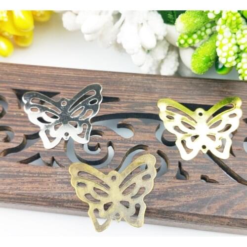 50pcs/lot 21*17mm Gold color/ Metal Filigree Flowers Slice Butterfly Charms Pendant Base Setting DIY Components