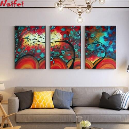 Abstract Starry Tree Diamond mosaic 3 Panels Modern Starry Night Diamond embroidery Wall Art Triptych Pictures For Living Room