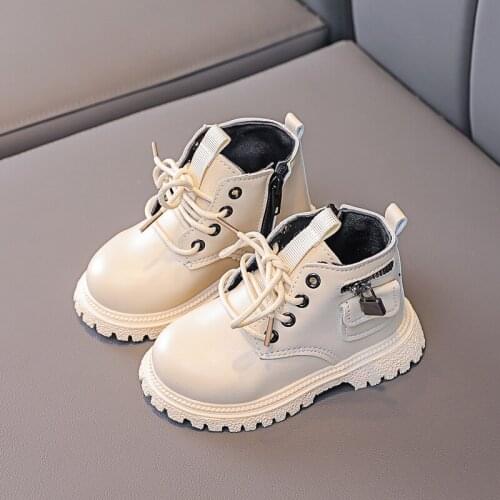 New Childrens Fashion Boots Spring Autumn Lock Design Simple Short Boots British Style PU Leather Boots Boys Waterproof Shoes